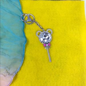 NEW wTags Super cute Silver BOW TIE  Bear Keychain